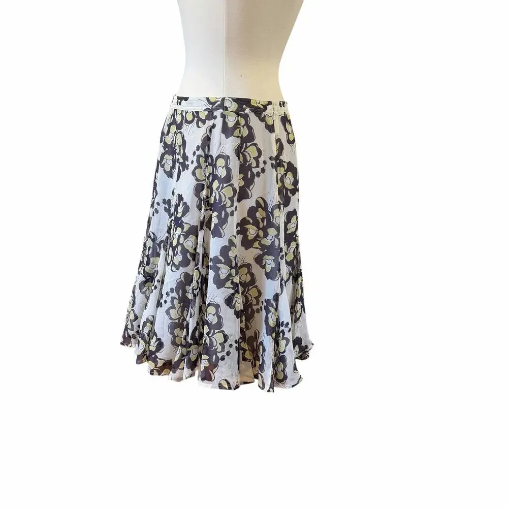 Vintage Y2K Club Monaco 100% Silk Floral Bias Skirt Fairycore Size 4